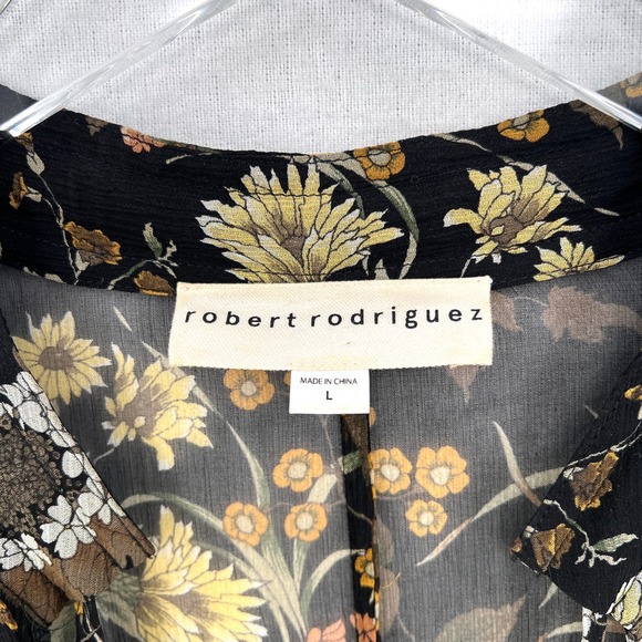 ROBERT RODRIGUEZ Floral Print Tiered Ruffled Dress Womens Large Black Sheer - Picture 10 of 16